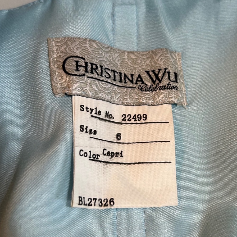 Christina Wu Celebration 22499 Capri Blue Strapless Chiffon Gown Dress Womens 6 - Picture 4 of 8